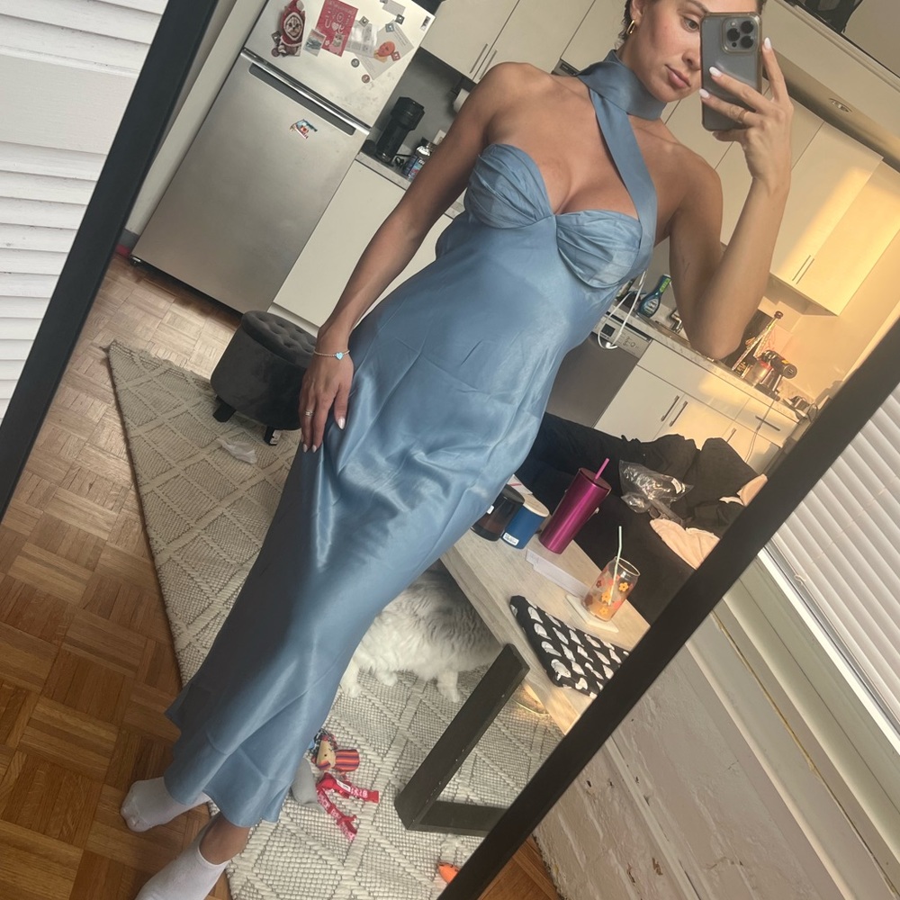 Hello Molly Blue Satin mid maxi length dress